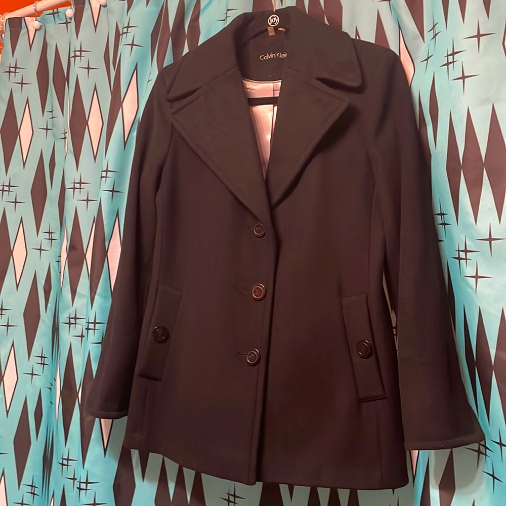 *Like New*Calvin Klein Wool Blend Petite Single-Breasted Peacoat-sz 6P
